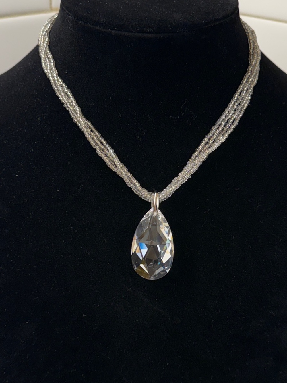 Crystal Teardrop Pendant Necklace - Clear